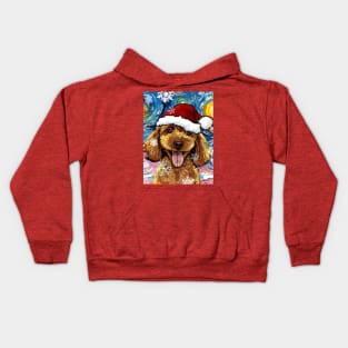 Apricot Poodle Puppy  Santa Kids Hoodie